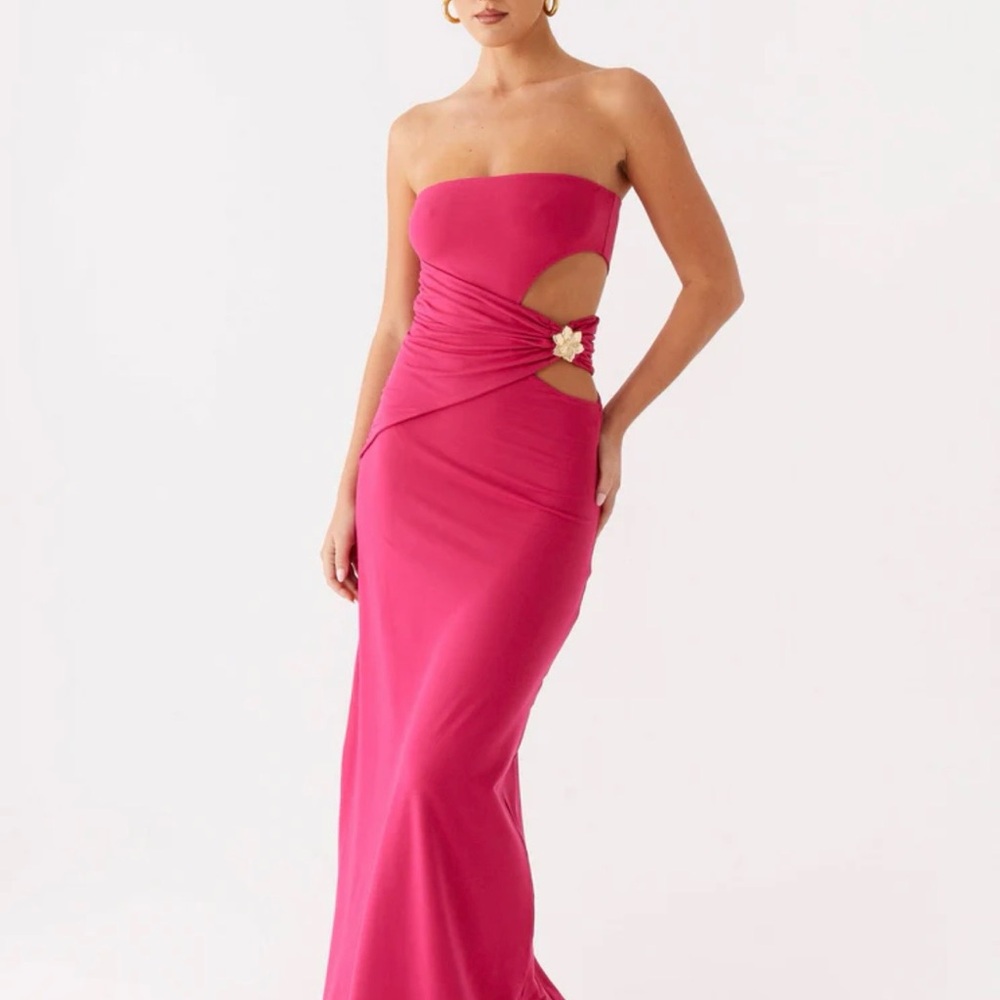 Peppermayo Strapless Cutout Maxi Dress in Hot Pink